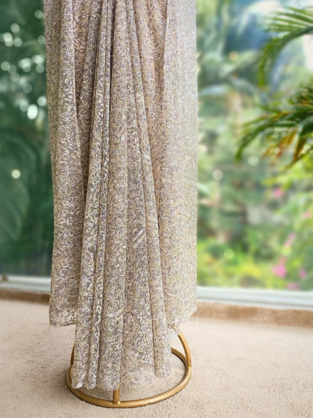 Mirage Peach Embroidered Crop Top Skirt Set