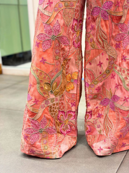 Kavrie Pink Floral Jumpsuit with Embroidery and Mirror Work