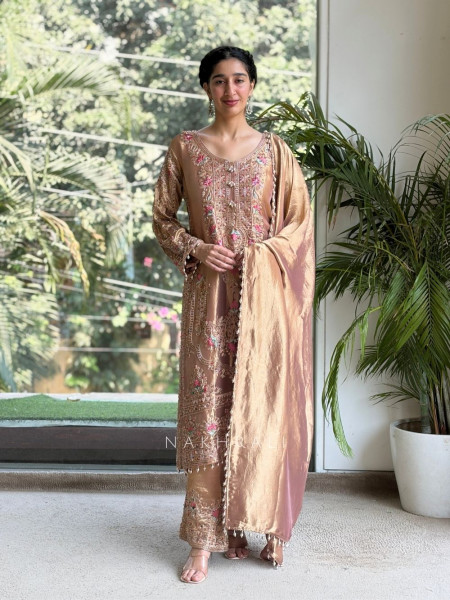 Honey-Tissue Peach Palazzo  Suit Set