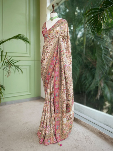 Kashi Vilas Cream Silk Saree with Zari Work