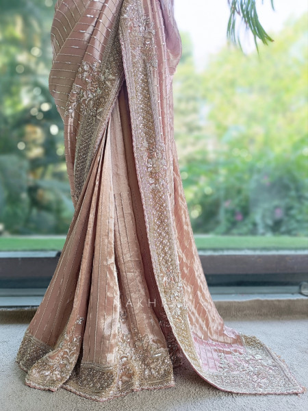 Serenique Peach Shimmer Silk Blend Saree