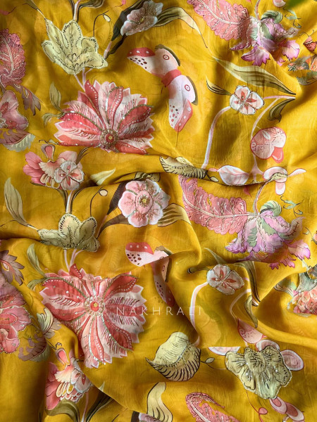 Dahlia Yellow Organza Saree with Sequin and Cut Dana Work