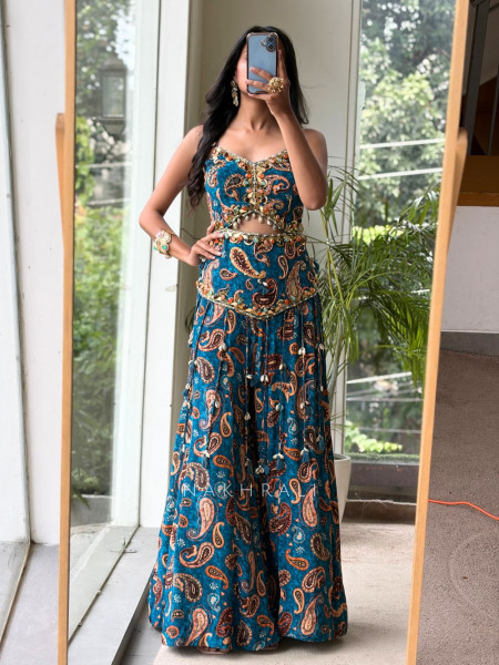 Banjara Glaze Teal Blue Satin Silk Jumpsuit