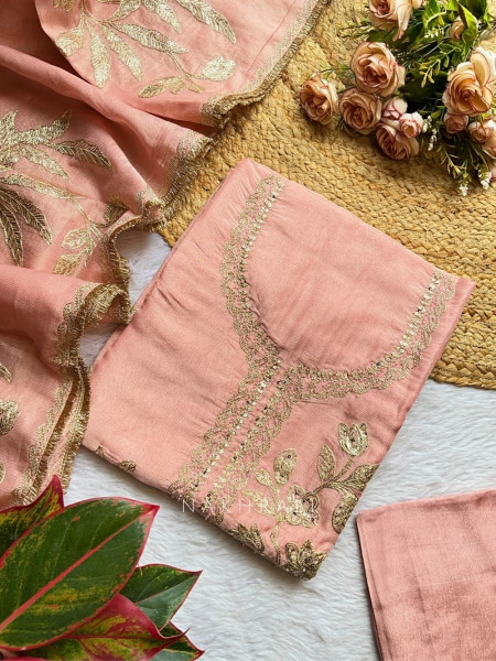 Aarvi Pink Zari-Weaved Dress Material with Sequin Work