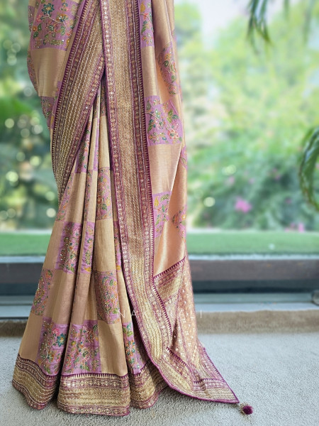 Dastaan-e-Ketan Wine Tissue Banarasi Silk Saree