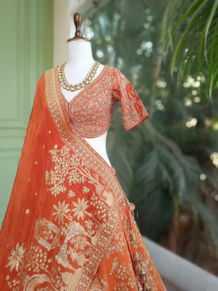 Levira Orange Zari Sequin Lehenga Set