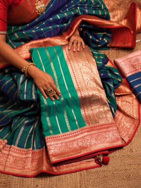 Kaashi Rama Green Banarasi Silk Saree with Brocade Pallu
