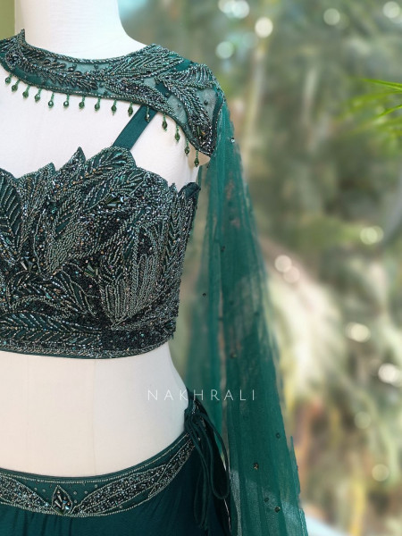 Zyrel Green Indo-Western Lehenga with Cut Dana Sequin Work