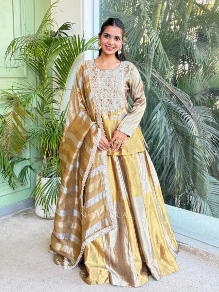 Kanak Golden Kurta Skirt Set with Embroidered Detailing