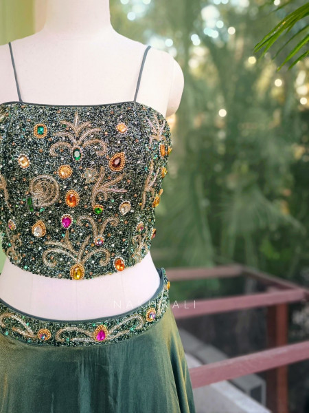 Urban Flare Green Indo-Western Lehenga Set with Cut Dana and Stone Work