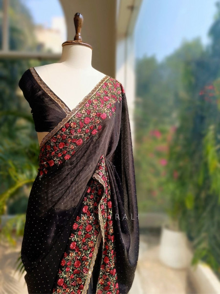 Shabnam Black Georgette Saree with Embroidered Border