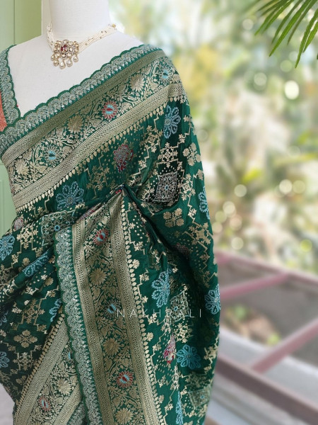 Anant Bindu Green Bottel Bandhani Print Saree with Sequin Border