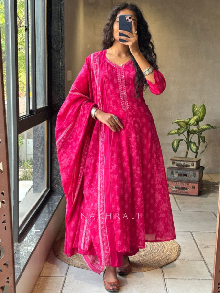 Ruhani Cotton Anarkali Set with Dupatta