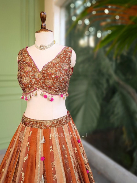 Zyrena Brown Lehenga Set with Zari and Sequin Work