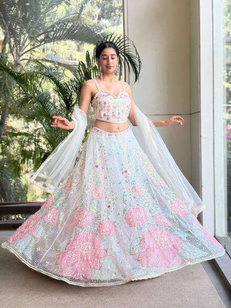 Evara White Sequin & Bead Embellished Lehenga Set