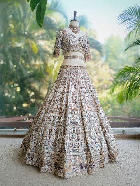 Zivara Cream Lehenga with Intricate Embroidery Work