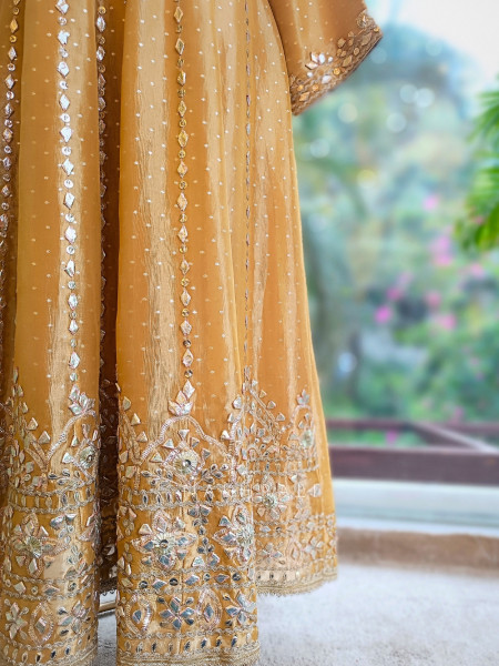 Kyra Cream Anarkali Suit Set with Gota Patti Work