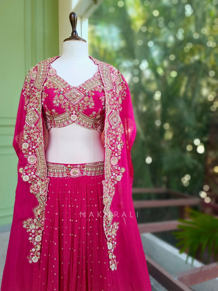 Aarika Magenta Indo Western Lehenga with Heavy Sequin and Bead Embroidery
