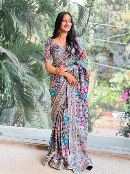 Vrishti Blue Saree with Sequin and Zari Work