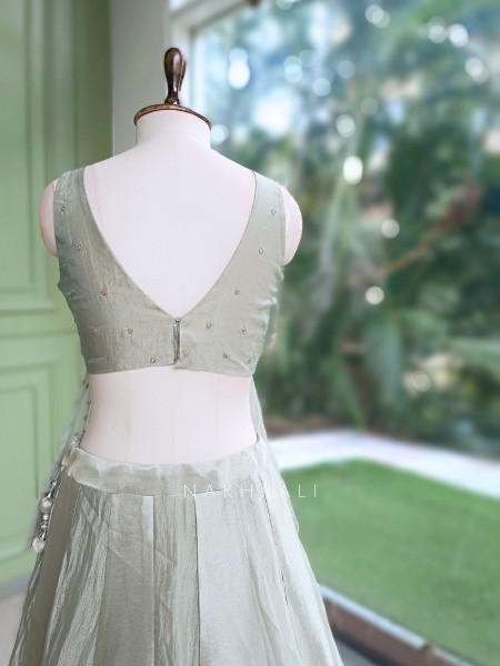 Clover Whisper Pista Green Silk & Net Indo-Western Lehenga