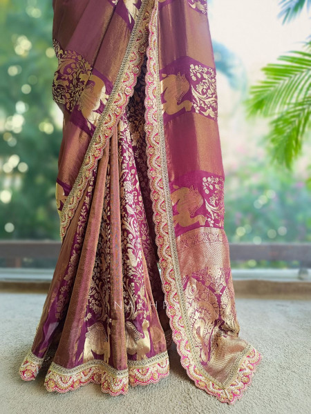 Ruhika Wine Saree with Zari Weaving