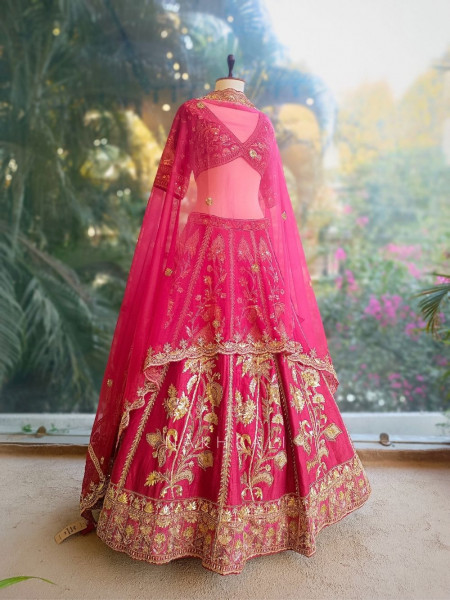 Svarika Red Zari Sequin Bridal Lehenga Set