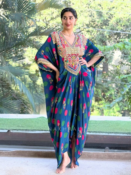 Boho-Chic Polka Kaftan Dhoti Set