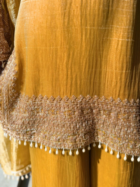 Zoya Mustard Tissue Suit Set with Zari Work
