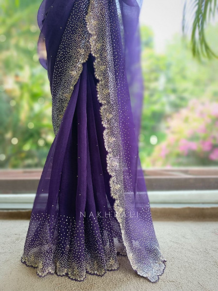 Noorwyn Purple Saree with Cut Dana Sequin Work