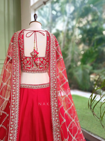 Shahi Vivah Red Raw Silk Bridal Lehenga