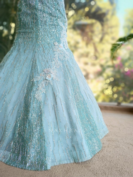 Aqualune Blue Indowestern Mermaid Skirt Set