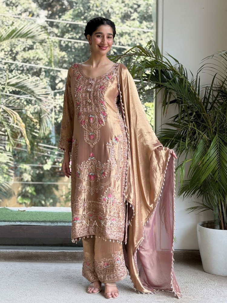 Image of Honey-Tissue Peach Palazzo  Suit Set