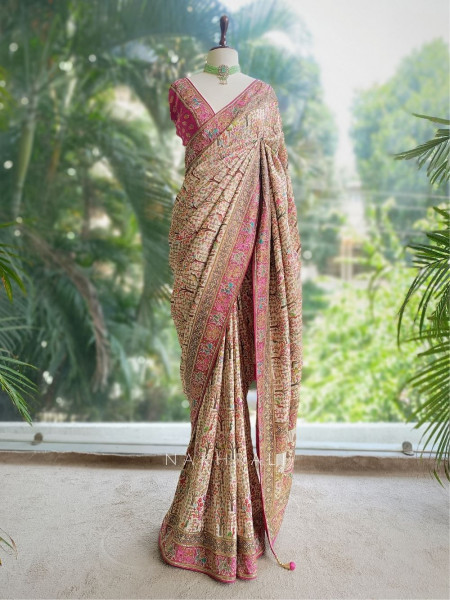 Kashi Vilas Cream Silk Saree with Zari Work