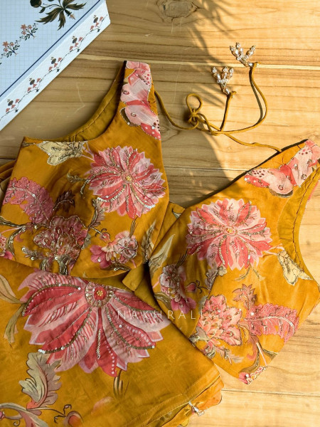 Dahlia Yellow Organza Saree with Sequin and Cut Dana Work