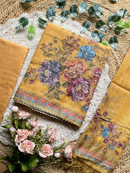 Ananya Mustard Floral Elegance Dress Material