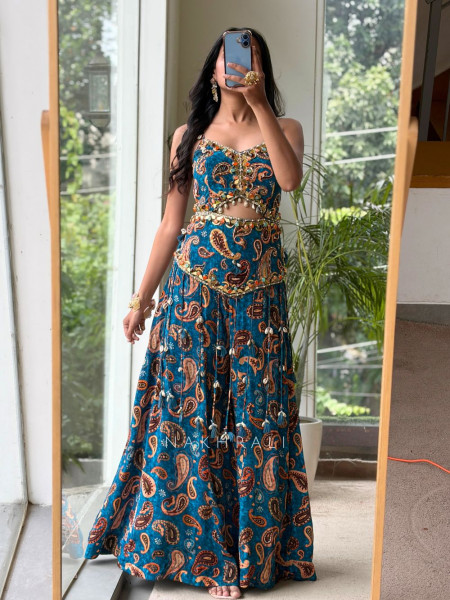 Banjara Glaze Teal Blue Satin Silk Jumpsuit
