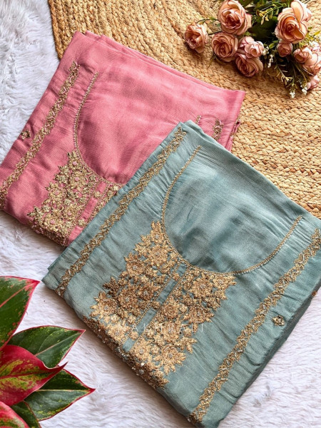 Blue Embroidered Dress Material Set with Sequin Detailing