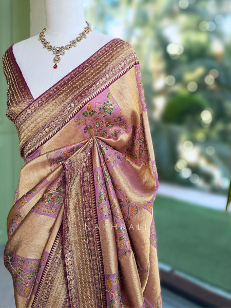 Dastaan-e-Ketan Wine Tissue Banarasi Silk Saree