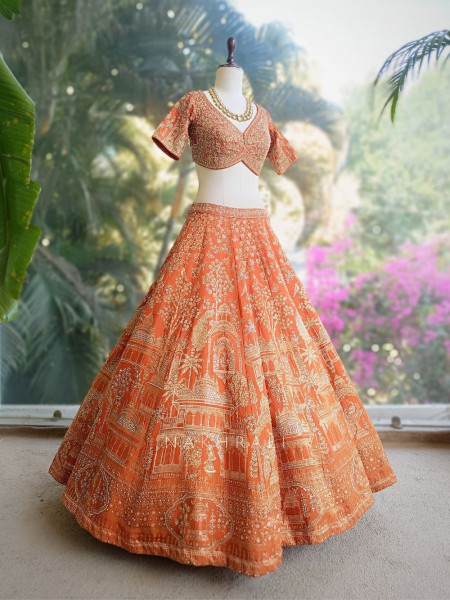 Levira Orange Zari Sequin Lehenga Set