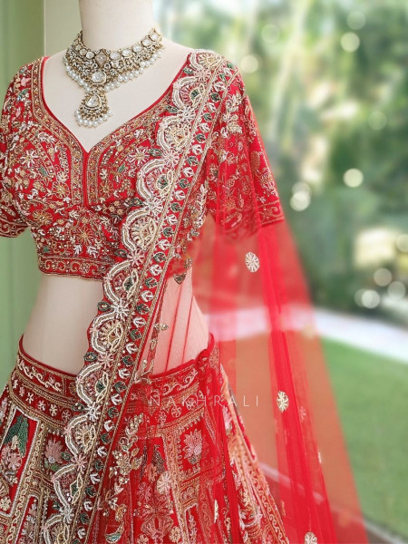 Shahi Vivah Bridal Red Raw Silk Bridal Lehenga Set With Zardozi, Pitta & Resham Work