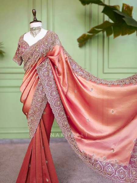 Suhasani Wine Saree with Readymade Blouse and Sequin Bead Embroidery