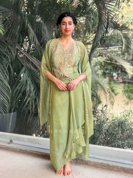 Verdant Glow Green Mirror Cape Set