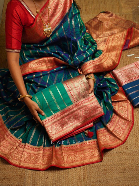 Kaashi Rama Green Banarasi Silk Saree with Brocade Pallu