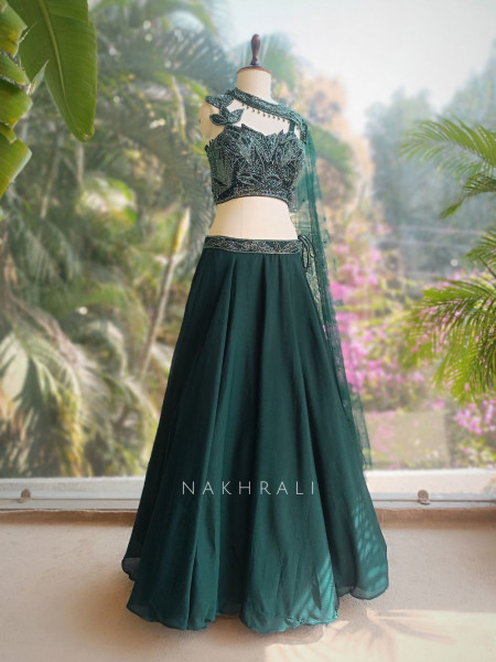 Zyrel Green Indo-Western Lehenga with Cut Dana Sequin Work