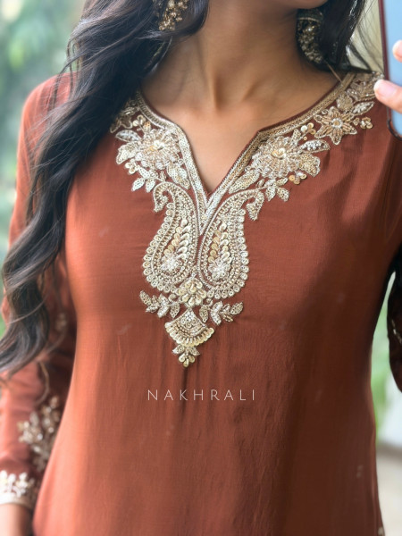 Mishrika Brown Palazzo Suit Set