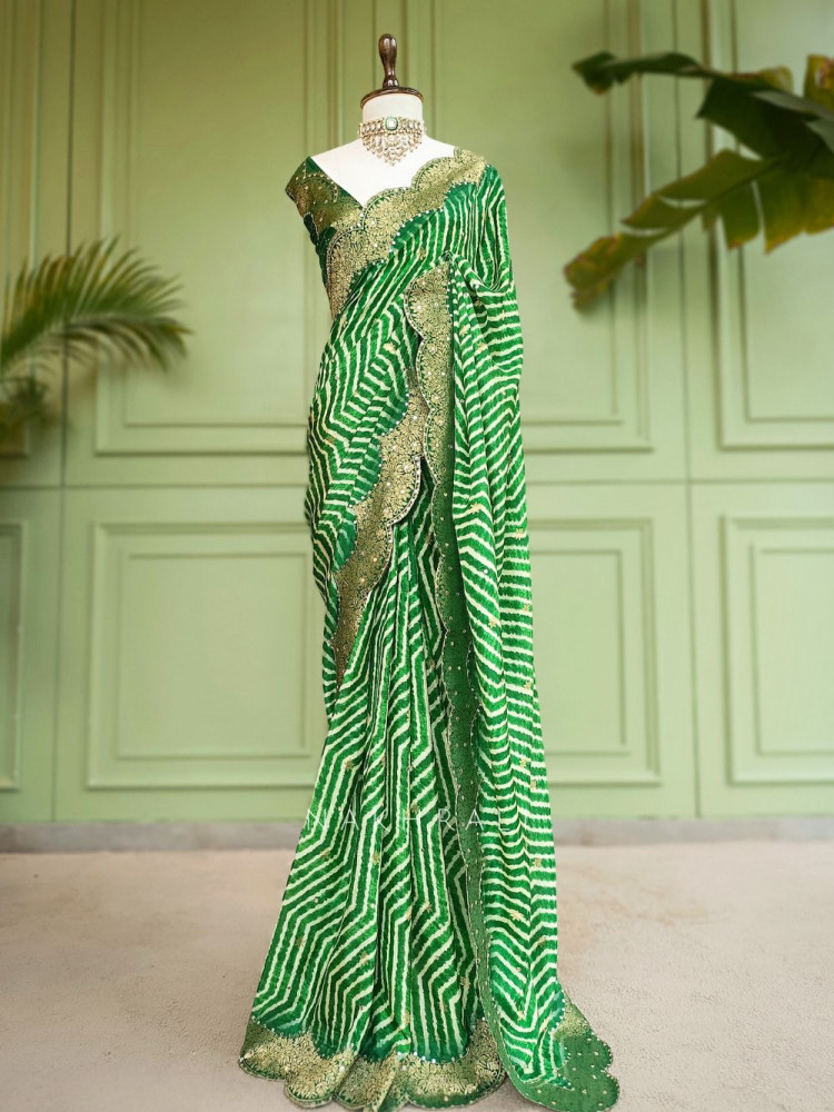 Image of Prathmika Green Pure Georgette Saree  Leheriya Gota Patti Work