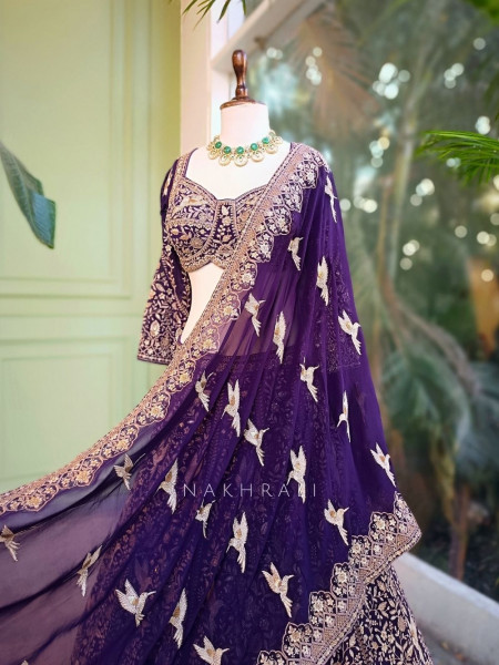 Zareen Purple Thread and Sequin Embroidered Lehenga Set