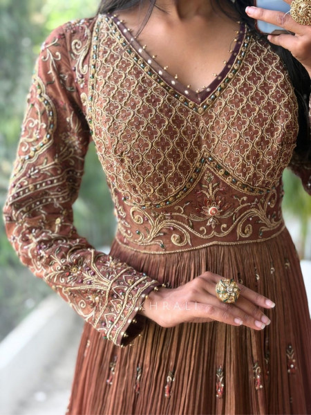 Zeenat Brown Anarkali Suit Set