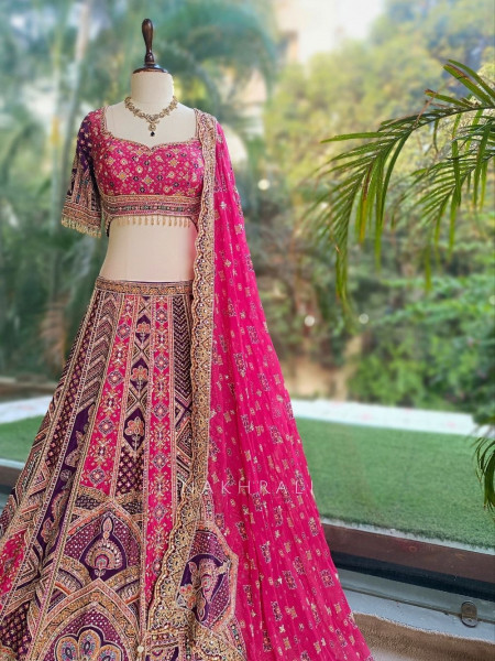 Malika Pink & Purple Modal Silk & Gaji Silk Lehenga