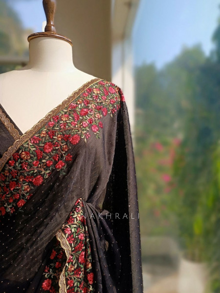 Shabnam Black Georgette Saree with Embroidered Border